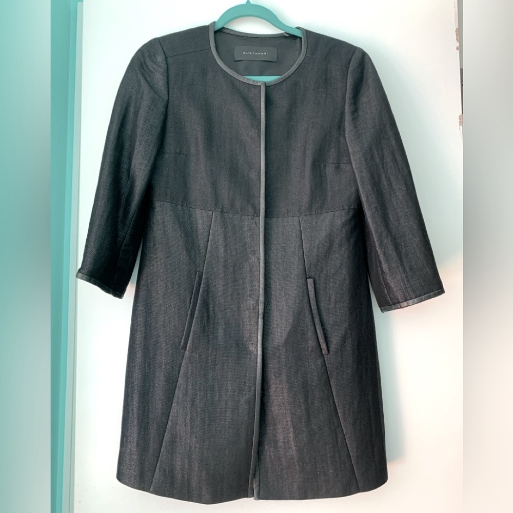 Elie Tahari Black Textured Front Button Coat, size S